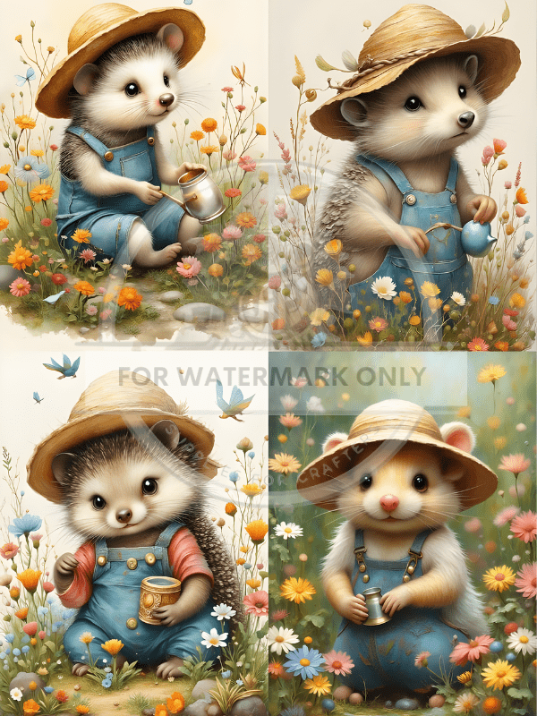 DIGITAL IMAGE: Hedgehogs in the Garden - Decoupage Central