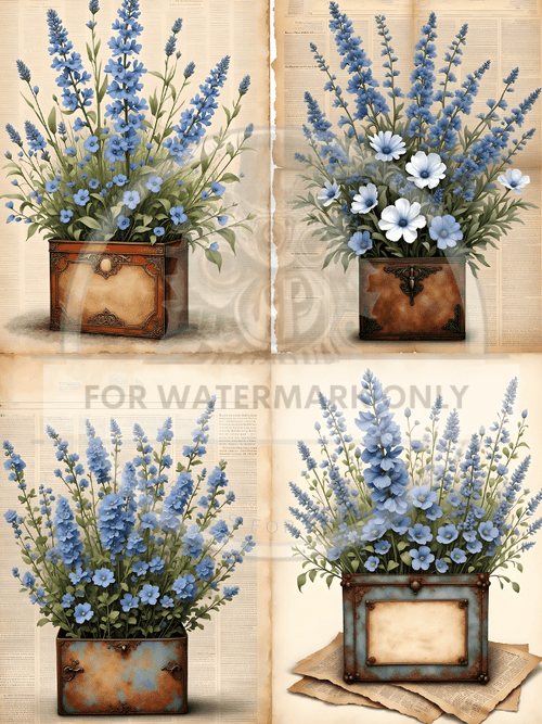 DIGITAL IMAGE: Lavendar Flower Quad - Decoupage Central