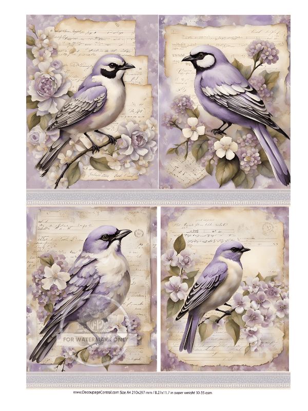 DIGITAL IMAGE: Lavender birds Instant Download - Decoupage Central