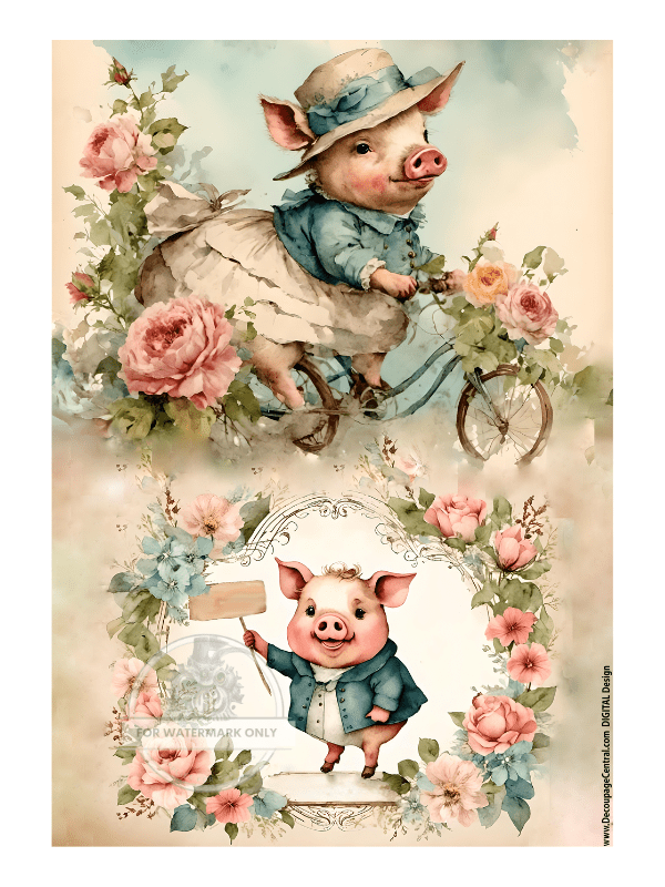 DIGITAL IMAGE: Little Pigs Instant Download - Decoupage Central