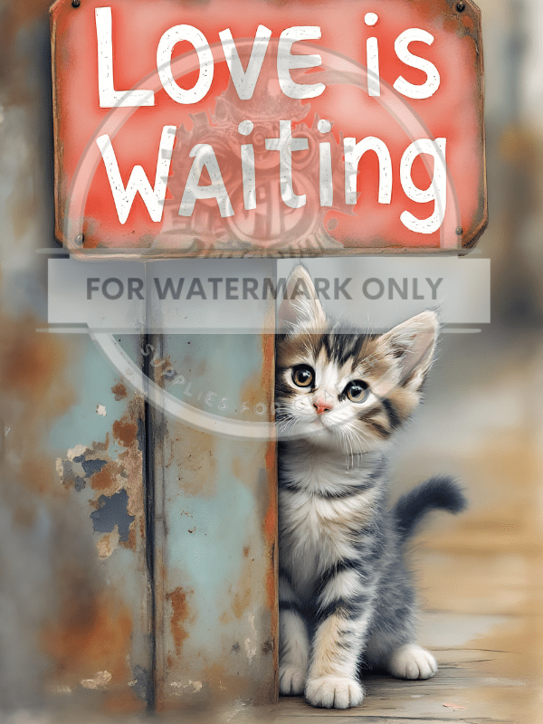 DIGITAL IMAGE: Love is Waiting Kitten - Decoupage Central