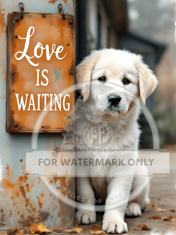 DIGITAL IMAGE: Love is Waiting Pup - Decoupage Central