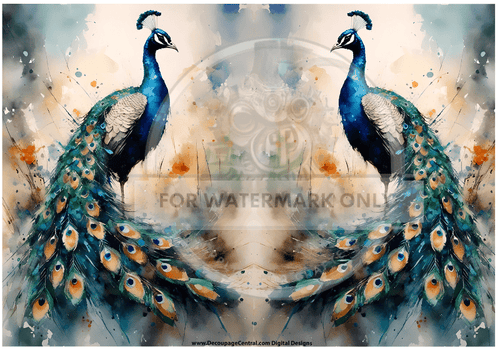 DIGITAL IMAGE: Mirrored Peacocks Instant Download - Decoupage Central