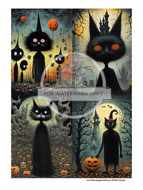 DIGITAL IMAGE: Nightmare Cats Instant Download - Decoupage Central