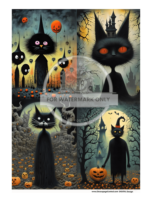 DIGITAL IMAGE: Nightmare Cats Instant Download - Decoupage Central