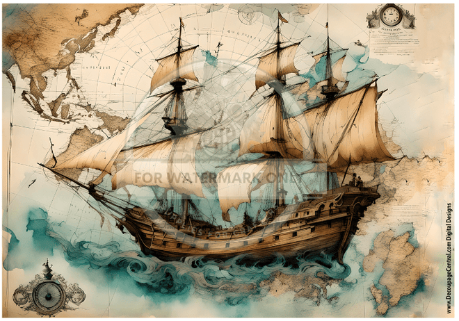 DIGITAL IMAGE: Old World Sailing Instant Download - Decoupage Central