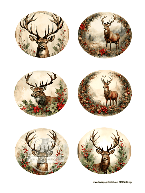 DIGITAL IMAGE: Ornament Stag Instant Download - Decoupage Central
