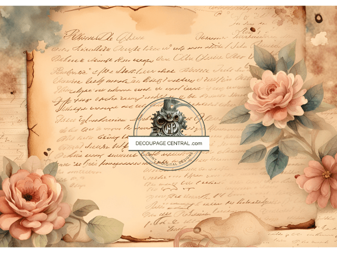 DIGITAL IMAGE: Parchment Rose. Instant Download - Decoupage Central