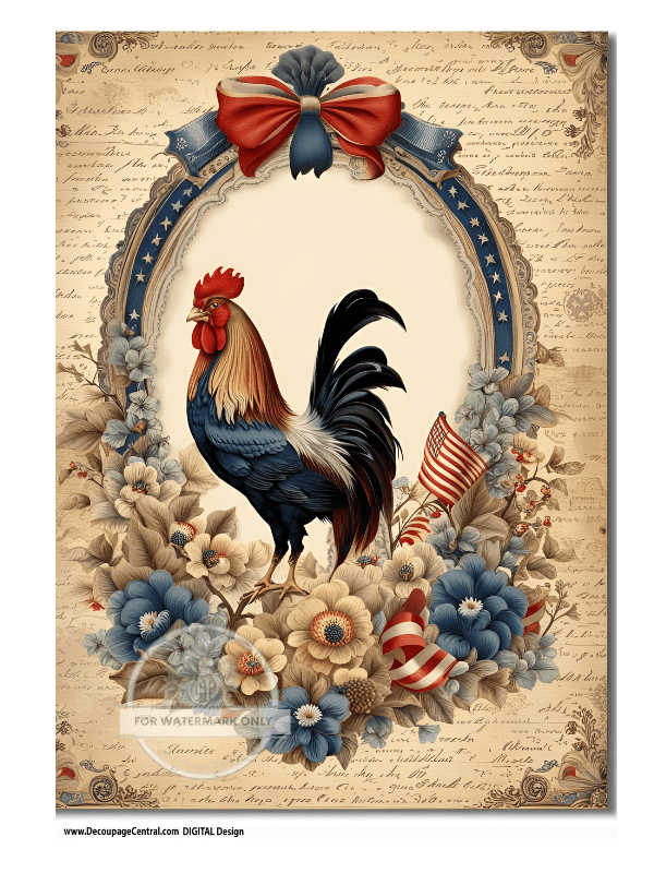 DIGITAL IMAGE: Patriotic Rooster Instant Download - Decoupage Central