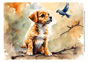 DIGITAL IMAGE: Pup and Bird Instant Download - Decoupage Central
