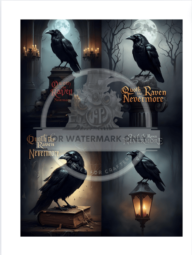 DIGITAL IMAGE: Quoth The Raven Quad Instant Download - Decoupage Central