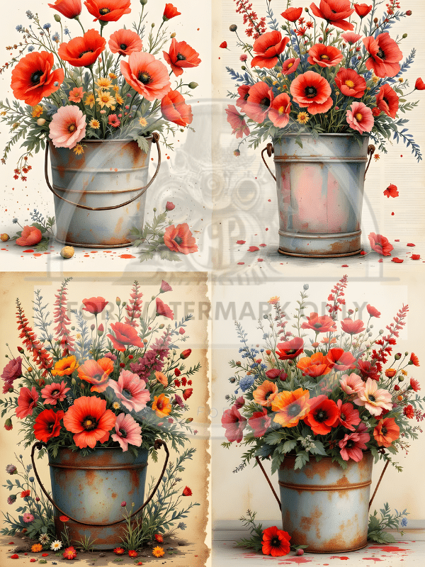 DIGITAL IMAGE: Red Flower Quad - Decoupage Central