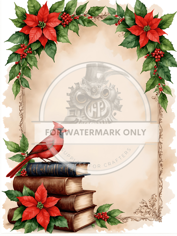 DIGITAL IMAGE: Red Poinsettia Frame. Instant Download - Decoupage Central