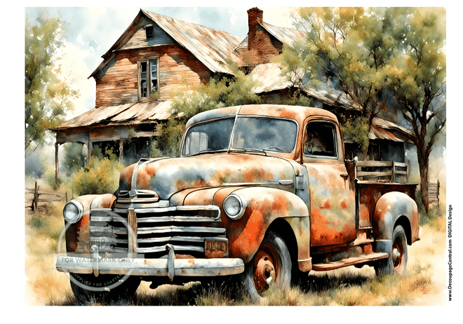 DIGITAL IMAGE: Rusty Truck Instant Download - Decoupage Central