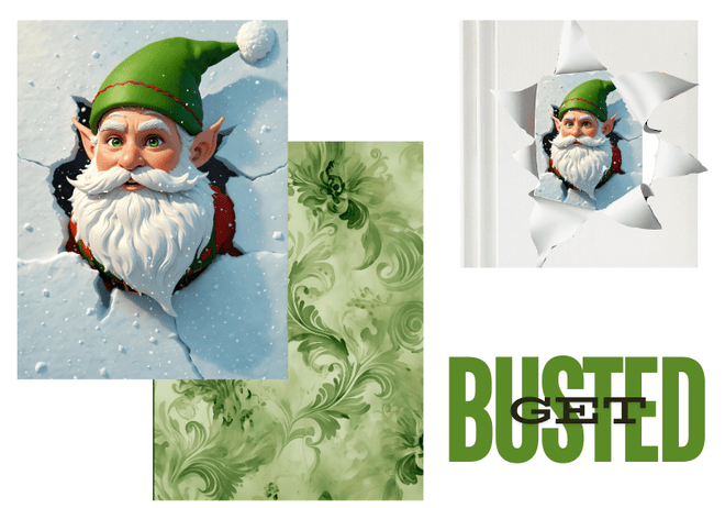 DIGITAL IMAGE SET : BUSTED ELF Set (2 pages including a main design/ background) - Decoupage Central
