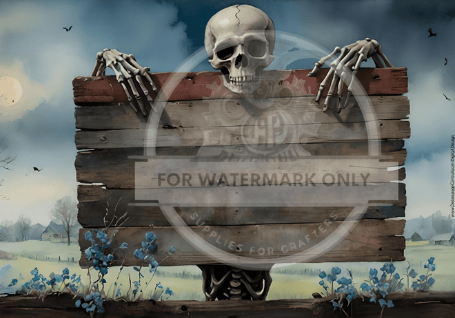 DIGITAL IMAGE SET : BUSTED Skeleton with Sign Set (2 pages including a main design/ background) - Decoupage Central