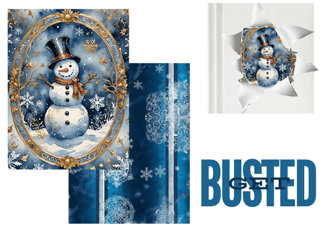 DIGITAL IMAGE SET : BUSTED Snowman Set (2 pages including a main design/ background) - Decoupage Central