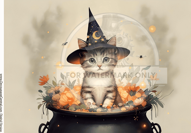 DIGITAL IMAGE SET : BUSTED The Halloween Cat Set (2 pages including a main design/ background) - Decoupage Central