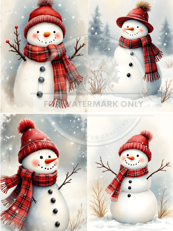 DIGITAL IMAGE: Snowman Quad Instant Download - Decoupage Central