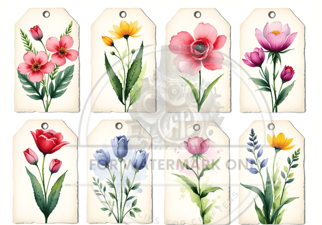 DIGITAL IMAGE: Spring Flower Tags - Decoupage Central
