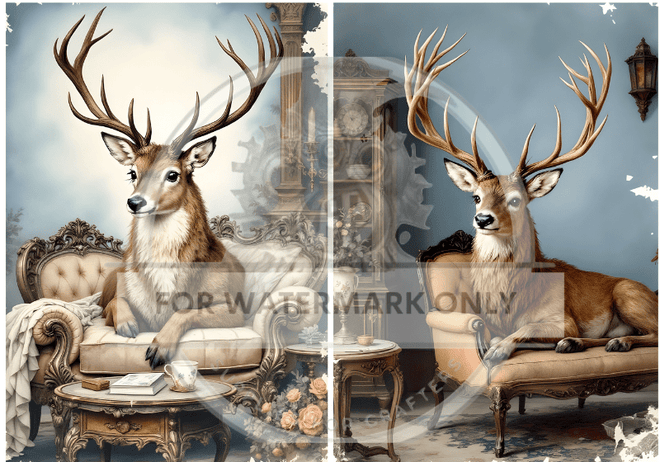 DIGITAL IMAGE: Stag in The House Duo Instant Download - Decoupage Central