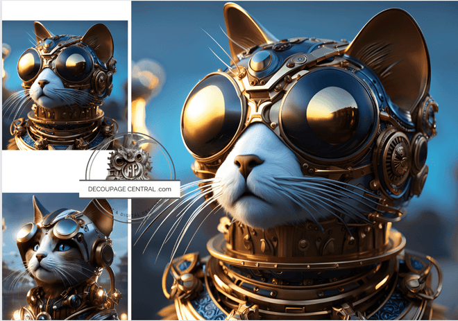 DIGITAL IMAGE: Steampunk Cat Instant Download - Decoupage Central