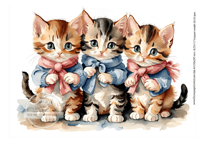 DIGITAL IMAGE: Three Little Kittens DIGITAL IMAGE TEMPLATE. Instant Download - Decoupage Central