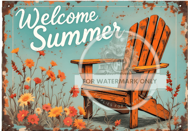 DIGITAL IMAGE: Welcome Summer Orange Adironack - Decoupage Central