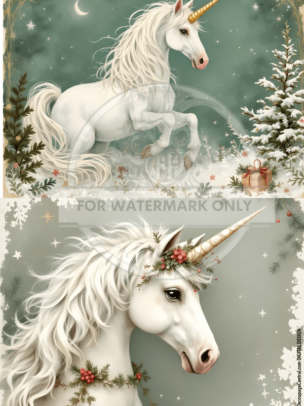DIGITAL IMAGE: Winter Unicorn Instant Download - Decoupage Central