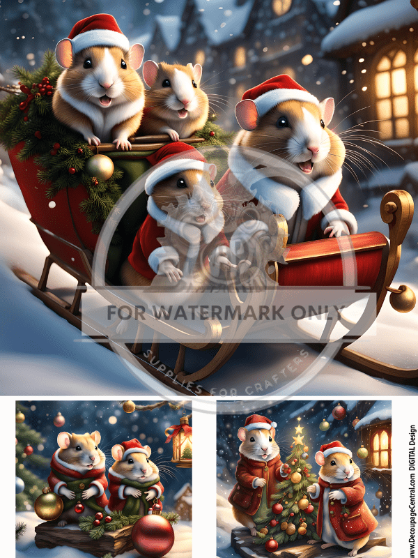 DIGITAL IMAGE:Christmas Hamsters Instant Download - Decoupage Central