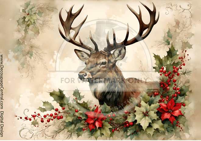 DIGITAL IMAGE:Christmas Stag Instant Download - Decoupage Central
