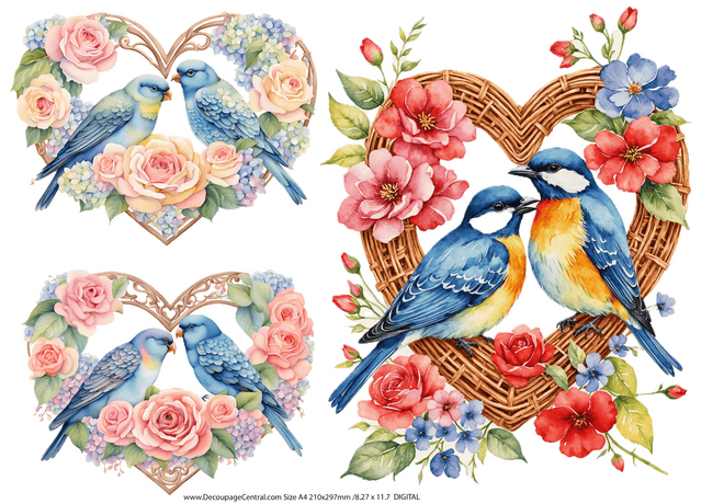 DIGITAL IMAGE:Love Birds Instant Download - Decoupage Central