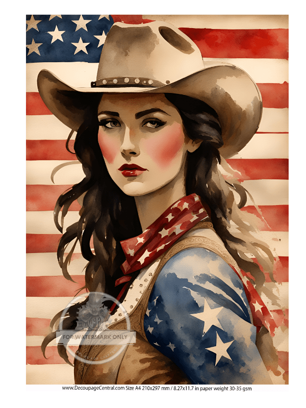 DIGITAL IMAGE:Red White and Cowgirl Instant Download - Decoupage Central