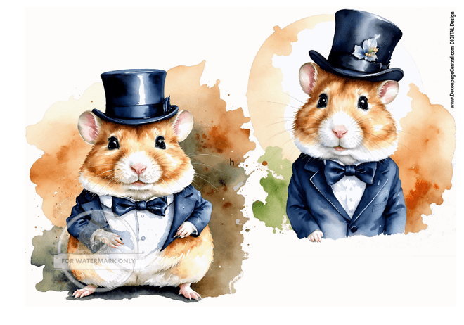 DIGITAL IMAGE:Top Hat Hamster Instant Download - Decoupage Central