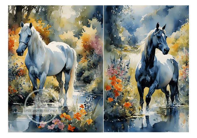 DIGITAL IMAGE:Two Horses Instant Download - Decoupage Central