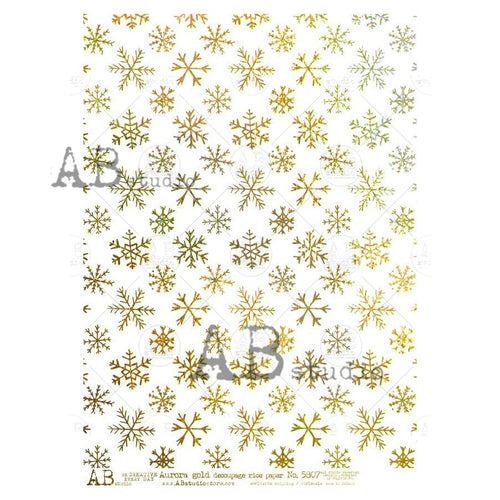 A4 Metaillic GOLD Snowflakes Rice Paper, AB Studios 5807,  Gilded GOLD Foil Look!