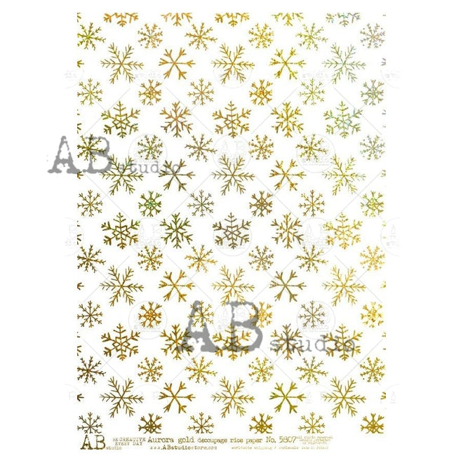 A4 Metaillic GOLD Snowflakes Rice Paper, AB Studios 5807,  Gilded GOLD Foil Look!