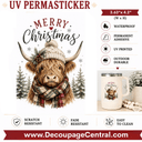 Highland Cow Christmas UV DTF PermaSticker 3.63" x 4.2" - Decoupage Central