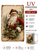 Holly Jolly Santa UV DTF PermaSticker. 2.98" x 4" - Decoupage Central
