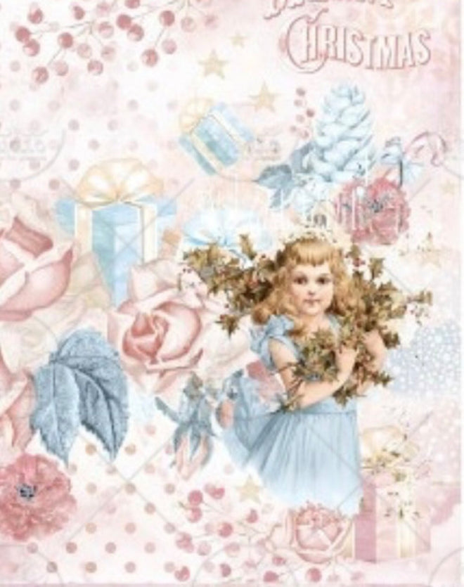 A4 Pink Shabby Christmas Duo Rice Paper, AB Studios 0361