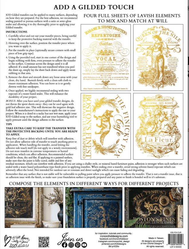 IOD GILDED GOLD FOIL Transfer Curated Signage, Rub on Transfer 12" x16" Pad - Decoupage Central