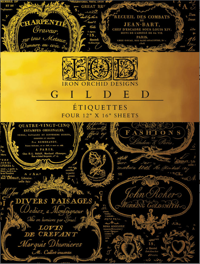 IOD GILDED GOLD FOIL Transfer Etiquettes, Rub on Transfer 12" x16" Pad - Decoupage Central