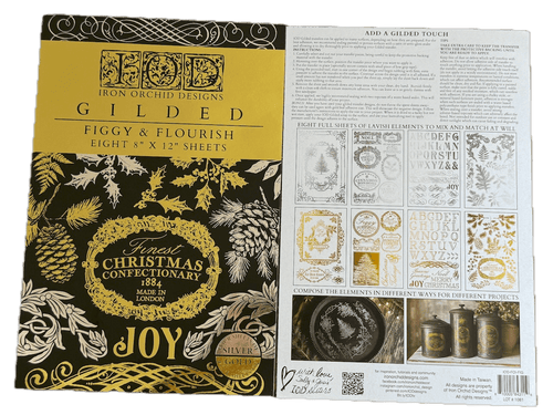IOD GILDED Gold & Siliver FOIL Transfer Figgy & Flourish, Rub on Transfer 8" x12" Pad - Decoupage Central