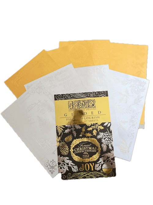 IOD GILDED Gold & Siliver FOIL Transfer Figgy & Flourish, Rub on Transfer 8" x12" Pad - Decoupage Central
