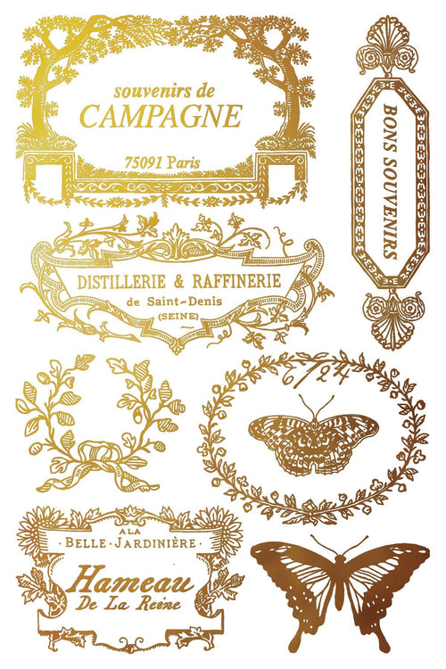 IOD GILDED Gold & Siliver FOIL Transfer Papillon, Rub on Transfer 8" x12" Pad - Decoupage Central