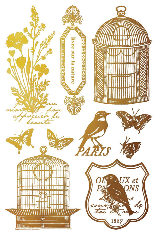 IOD GILDED Gold & Siliver FOIL Transfer Papillon, Rub on Transfer 8" x12" Pad - Decoupage Central