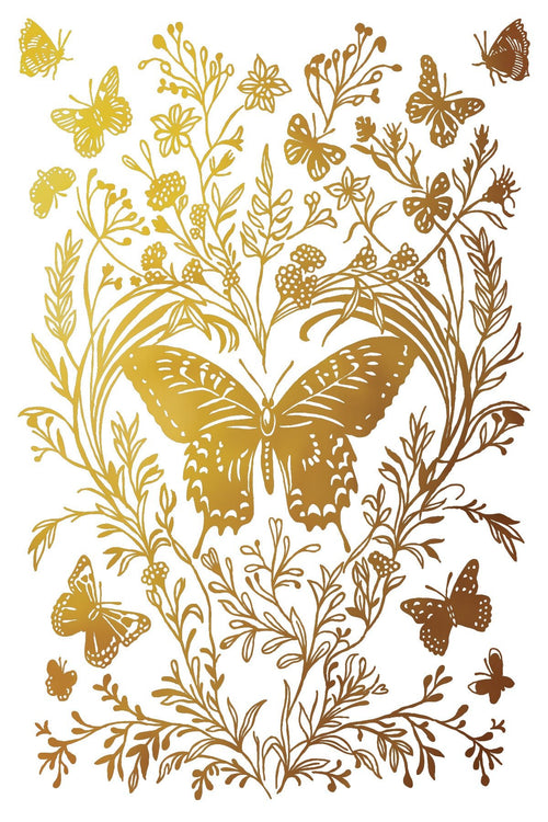 IOD GILDED Gold & Siliver FOIL Transfer Papillon, Rub on Transfer 8" x12" Pad - Decoupage Central