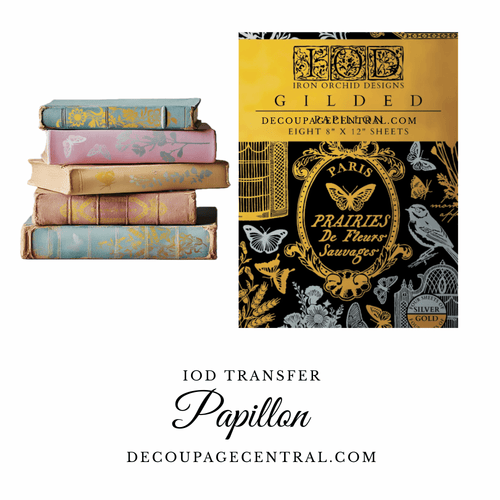 IOD GILDED Gold & Siliver FOIL Transfer Papillon, Rub on Transfer 8" x12" Pad - Decoupage Central