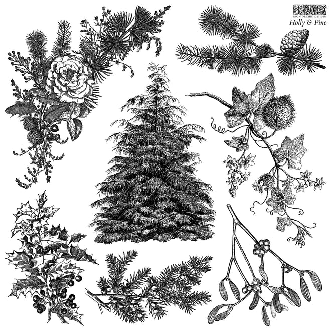 IOD Holly & Pine Stamp Collection 12"x 12" - Decoupage Central