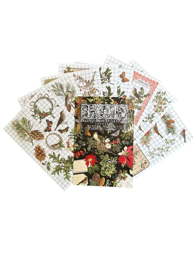IOD Winter Botanist Rub on Christmas Transfer , Rub on Transfer 12" x 8" Pad. - Decoupage Central